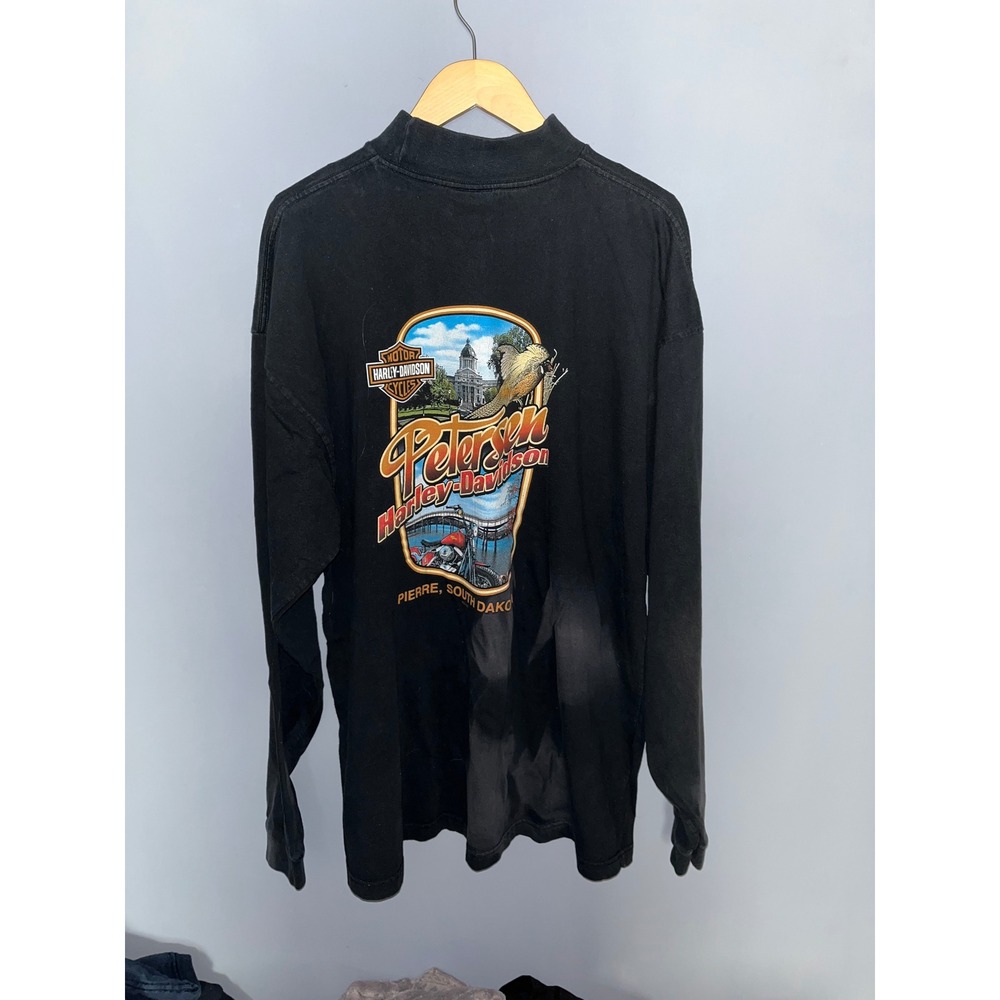 Harley Davidson Petersen Motorcycles Long Sleeve‎ Black T-Shirt 2XL